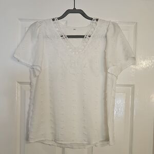 Chic White Lace Accent Women's Blouse